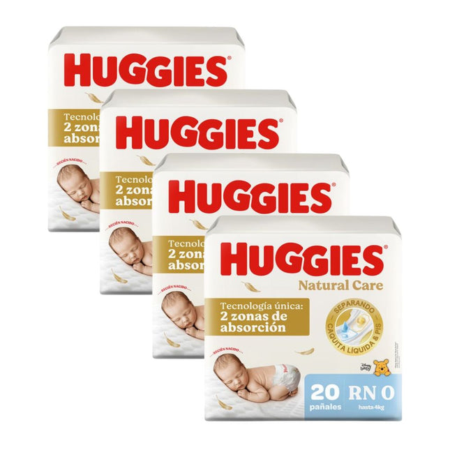 PACK DE 4 Pañales Huggies Natural Care Talla RN 20 unid