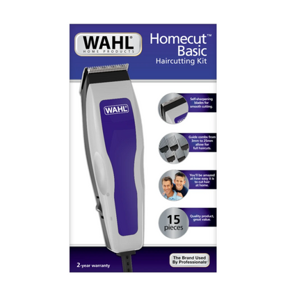 Cortadora de Cabello Wahl HomeCut Basic 09314-2818 – Cuchillas Autoafilables, 15 Piezas, Potencia 9 W