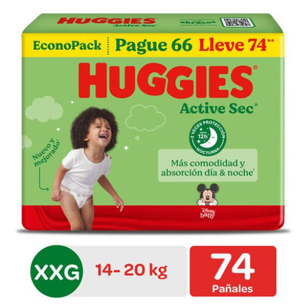 Pañal Huggies Active Sec Bigpack Talla Xxg 74 Unid