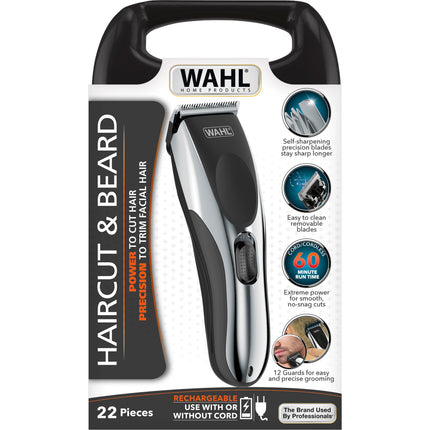 Cortadora de Cabello y Barba Haircut Beard Wahl 3024610 – Recargable, Uso con o sin Cable