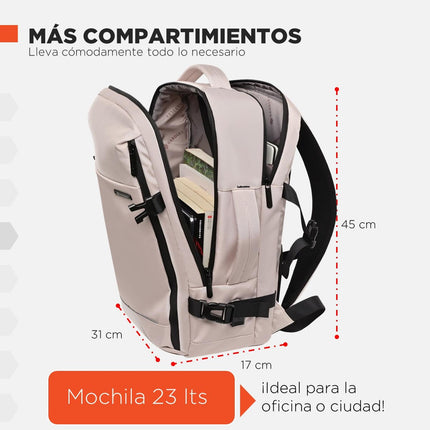 Mochila Urbana Brussels 23 L – Impermeable, Antirrobo y Conector USB Beige