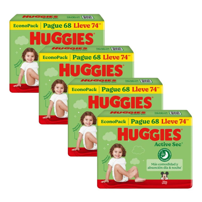 PACK DE 4 PAÑALES HUGGIES ACTIVE SEC BIGPACK TALLA XG X74