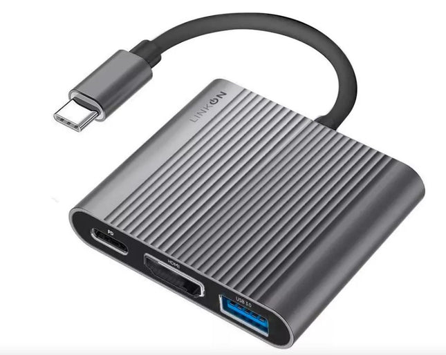 Hub USB-C 3 en 1 LinkOn – HDMI 4K@30 Hz, Carga PD 55 W y USB 3.0 5 Gbps