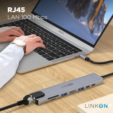 Hub Adaptador Usb Tipo C 8 En 1 Linkon Para Mac Macbook Windows