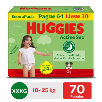 Pañal Huggies Active Sec Bigpack Talla Xxxg 74 Unid
