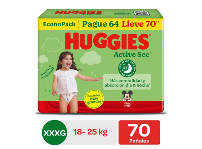 Pañal Huggies Active Sec Bigpack Talla Xxxg 74 Unid