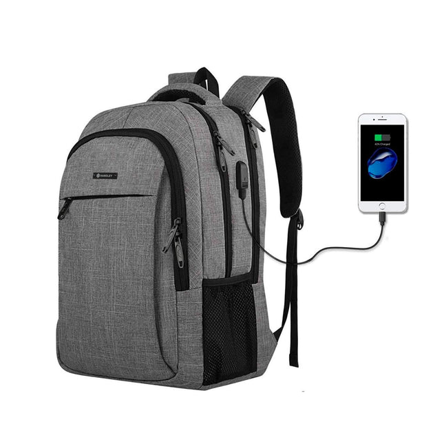Mochila Laptop Phantom 25 L Impermeable con USB 3.0 y 7 Bolsillos Organizadores Gris