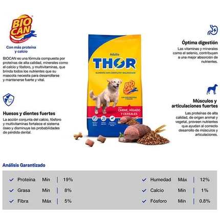 Thor Alimento Para Perros || Sabor Carne, Hígado y Cereales Adultos Todas las Razas 25kg
