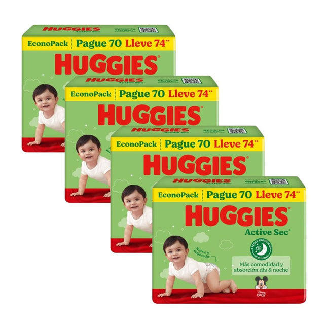 PACK DE 4 PAÑALES HUGGIES ACTIVE SEC BIGPACK TALLA G X74