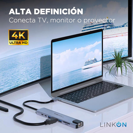 Hub Adaptador Usb Tipo C 8 En 1 Linkon Para Mac Macbook Windows