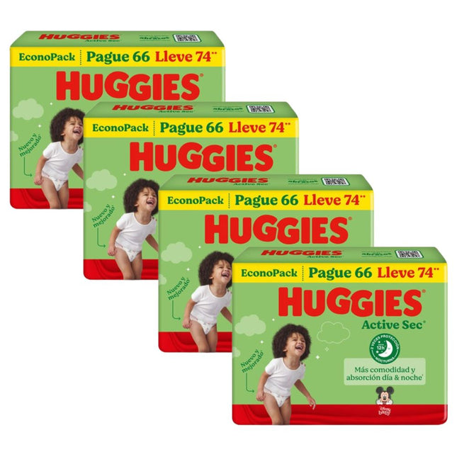 PACK DE 4 PAÑALES HUGGIES ACTIVE SEC BIGPACK TALLA XXG X74
