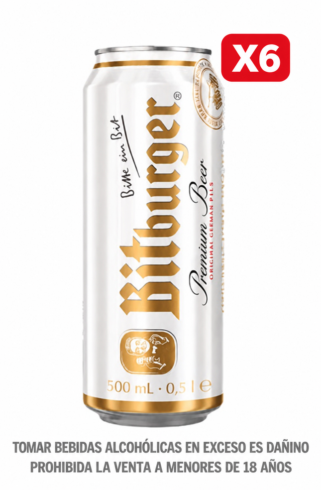 Six Pack Cerveza Bitburger Premium Pils Lata 500ml
