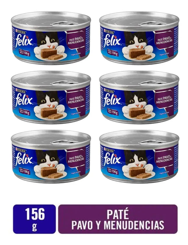 Alimento Húmedo para Gatos Félix Paté Pavo y Menudencias (6 und - 156gr c/u)
