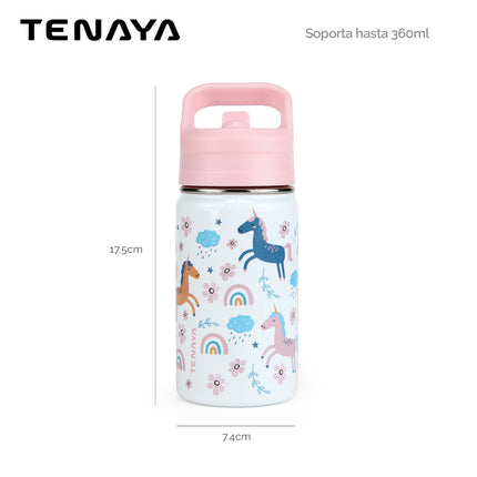 Botella Infantil Tenaya Dakota 360 ml – Acero Inoxidable, Tapa Antiderrames y Cañita BPA Free