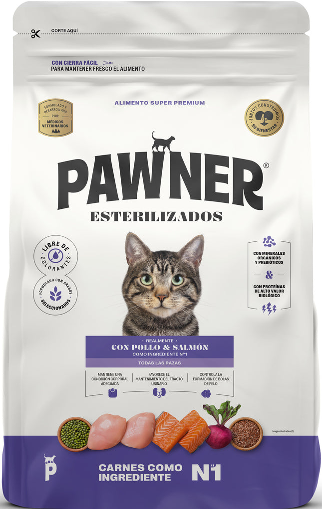 PAWNER CAT CON POLLO Y SALMON ESTERILIZADOS AD 8KG