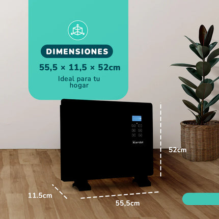 Panel Convector Eléctrico Vidrio KENDAL 1000W Control Digital Calefacción