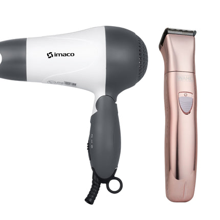 Combo Secadora de Cabello Portátil 1000W HD1000 Imaco + Depiladora Facial y Corporal Para Dama Wahl