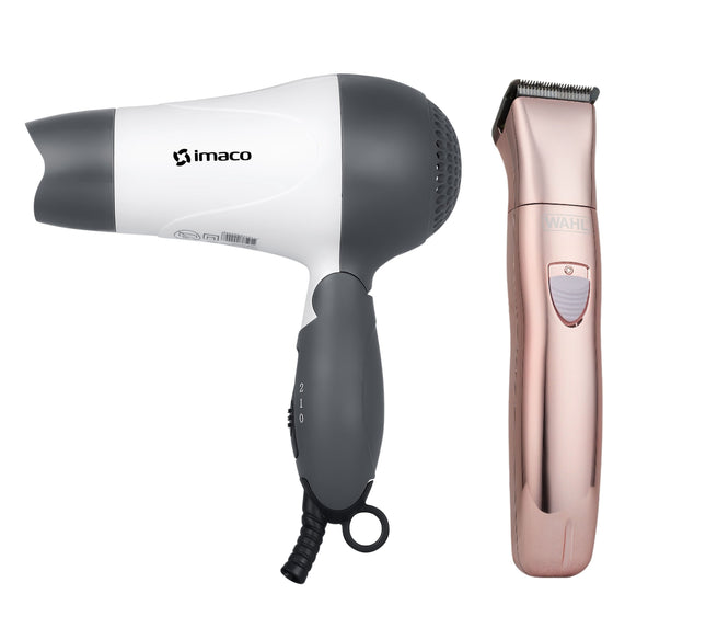 Combo Secadora de Cabello Portátil 1000W HD1000 Imaco + Depiladora Facial y Corporal Para Dama Wahl