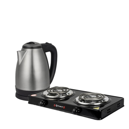 Combo Cocina Eléctrica 2 Hornillas + Hervidor Metálico 1.8L KE1801 Imaco