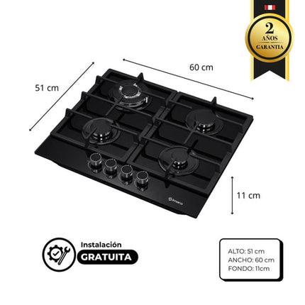 Cocina encimera a gas de vidrio templado 4 hornillas