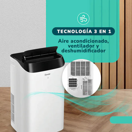 Aire Acondicionado Portátil y Deshumidificador 14000 BTU + Ventilador 4 En 1 Kendal de REGALO