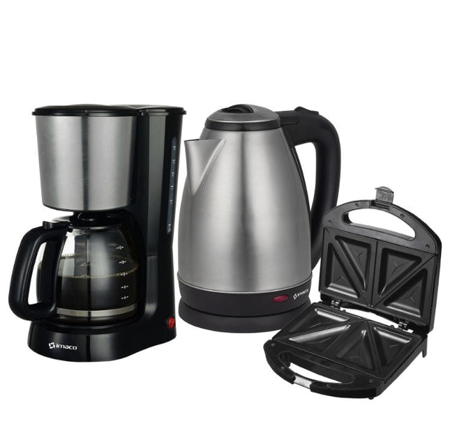 Combo Hervidor 1.8L + Sandwichera 2 Panes + Cafetera 12 Tazas Imaco