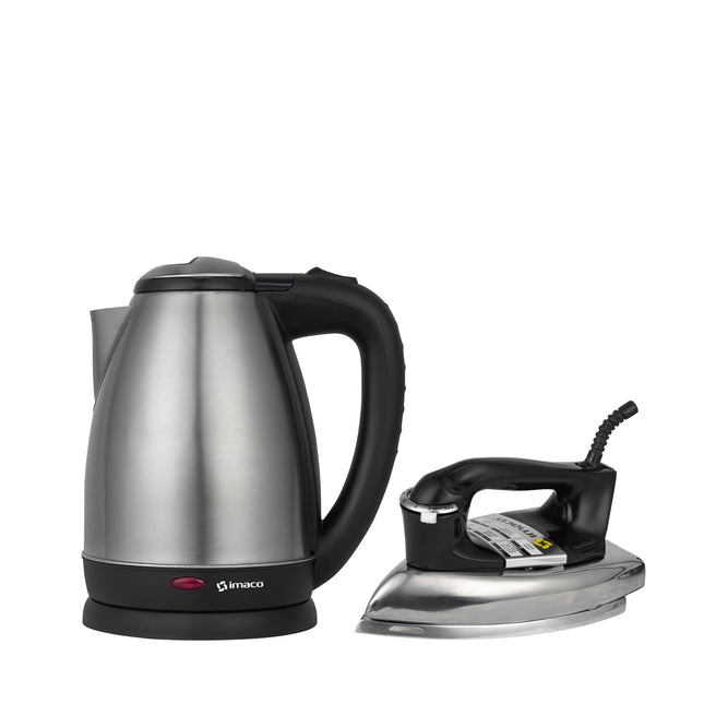 Combo Hervidor Metálico 1.8L KE1801 + Plancha Pesada Vintage I1700 Imaco