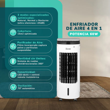 Enfriador de Aire y Ventilador Kendal 4 en 1 Potencia 60W 3.5ltrs