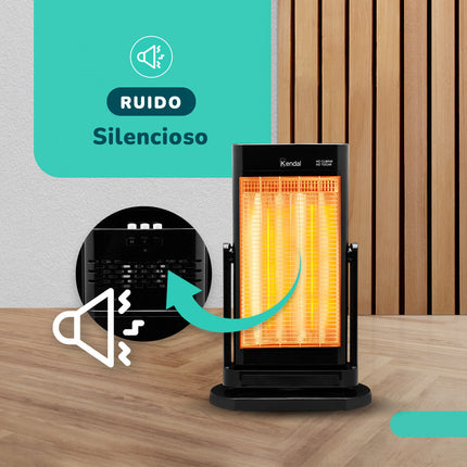 Estufa Eléctrica Fibra de Carbono Negra KENDAL Potencia 900W Calefacción Rápida Oscilante