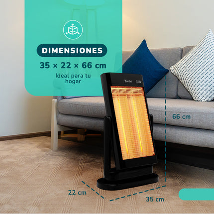 Estufa Eléctrica Fibra de Carbono Negra KENDAL Potencia 900W Calefacción Rápida Oscilante