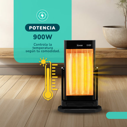 Estufa Eléctrica Fibra de Carbono Negra KENDAL Potencia 900W Calefacción Rápida Oscilante