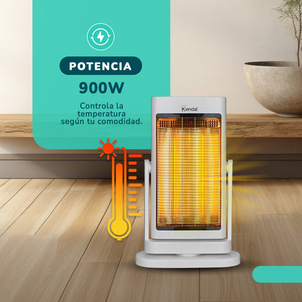 Estufa Eléctrica Fibra de Carbono Blanca KENDAL Potencia 900W Calefacción Rápida Oscilante