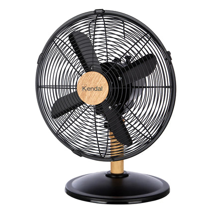 Ventilador de Mesa 12 Pulgadas Metal Madera Negro Potencia 45W