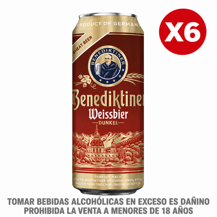 Six Pack Cerveza Benediktiner Weissbier Dunkel Lata 500 ml