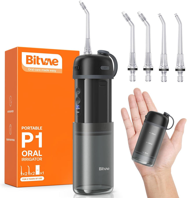 Irrigador Bucal Portátil Bitvae Mini Inalámbrico con Tanque Telescópico Negro