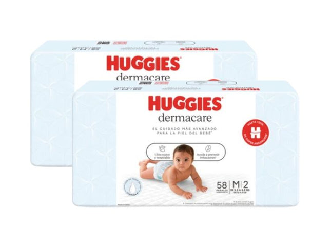 PACK DE 2 PAÑALES HUGGIES DERMACARE TALLA M X58