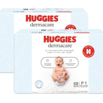 PACK DE 2 PAÑALES HUGGIES DERMACARE TALLA P X68