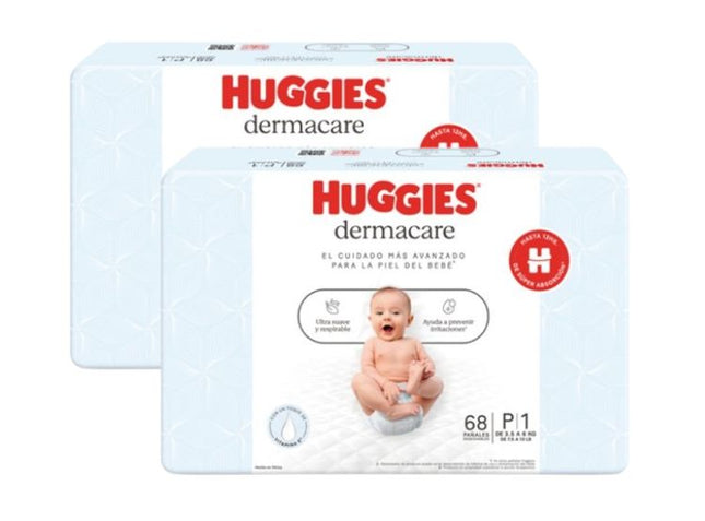 PACK DE 2 PAÑALES HUGGIES DERMACARE TALLA P X68