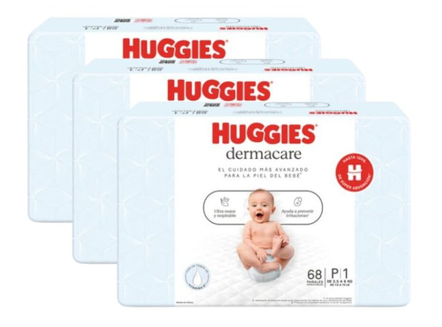 PACK DE 3 PAÑALES HUGGIES DERMACARE TALLA P X68