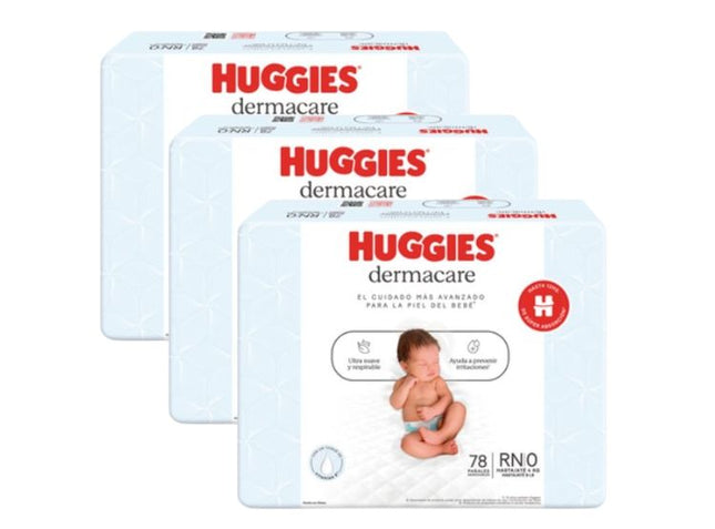PACK DE 3 PAÑALES HUGGIES DERMACARE TALLA RN X78