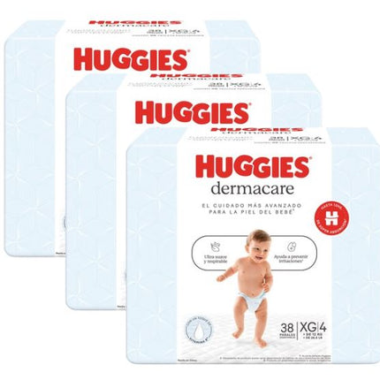 PACK DE 3 PAÑALES HUGGIES DERMACARE TALLA XG X38