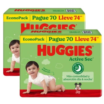 PACK DE 2 PAÑALES HUGGIES ACTIVE SEC BIGPACK TALLA G X74