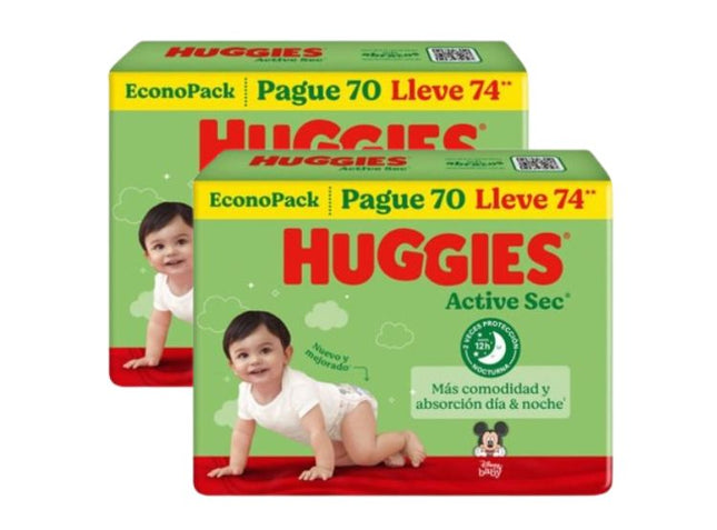 PACK DE 2 PAÑALES HUGGIES ACTIVE SEC BIGPACK TALLA G X74
