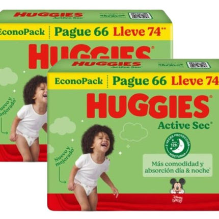 PACK DE 2 PAÑALES HUGGIES ACTIVE SEC BIGPACK TALLA XXG X74