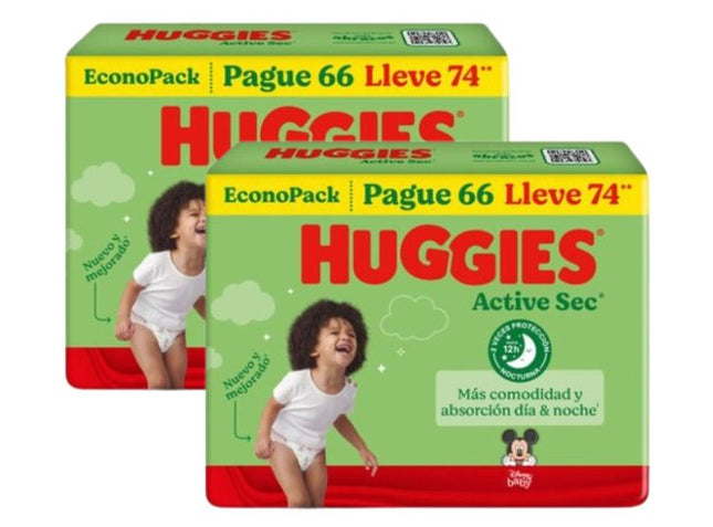 PACK DE 2 PAÑALES HUGGIES ACTIVE SEC BIGPACK TALLA XXG X74