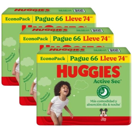PACK DE 3 PAÑALES HUGGIES ACTIVE SEC BIGPACK TALLA XXG X74