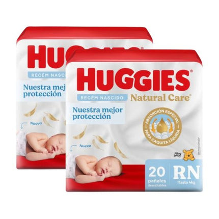 PACK DE 2 Pañales Huggies Natural Care Talla RN 20 unid