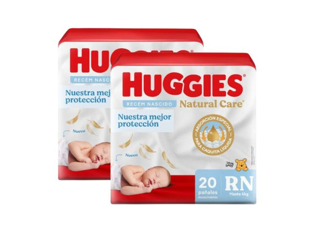 PACK DE 2 Pañales Huggies Natural Care Talla RN 20 unid