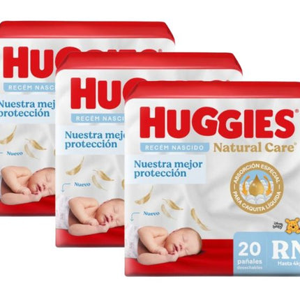 PACK DE 3 Pañales Huggies Natural Care Talla RN 20 unid