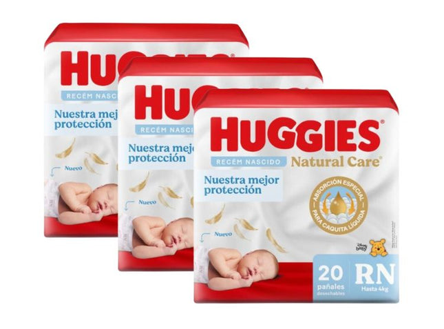 PACK DE 3 Pañales Huggies Natural Care Talla RN 20 unid